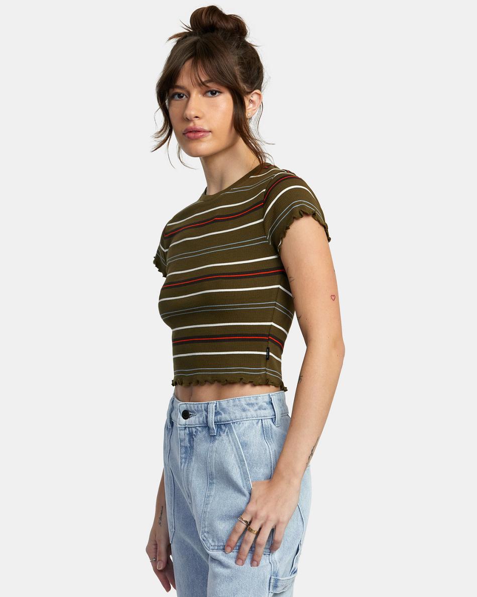 T shirts Rvca Classmate Crop Mujer Verde Oliva Oscuro | COICD92805