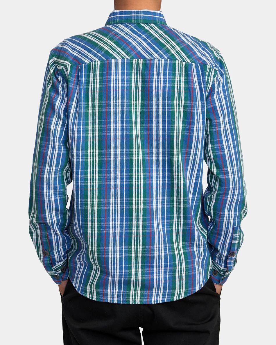 T shirts Rvca Coupled Flannel Long Sleeve Hombre Azules | ECOVG14062