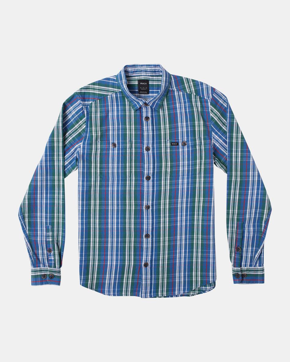 T shirts Rvca Coupled Flannel Long Sleeve Hombre Azules | ECOVG14062