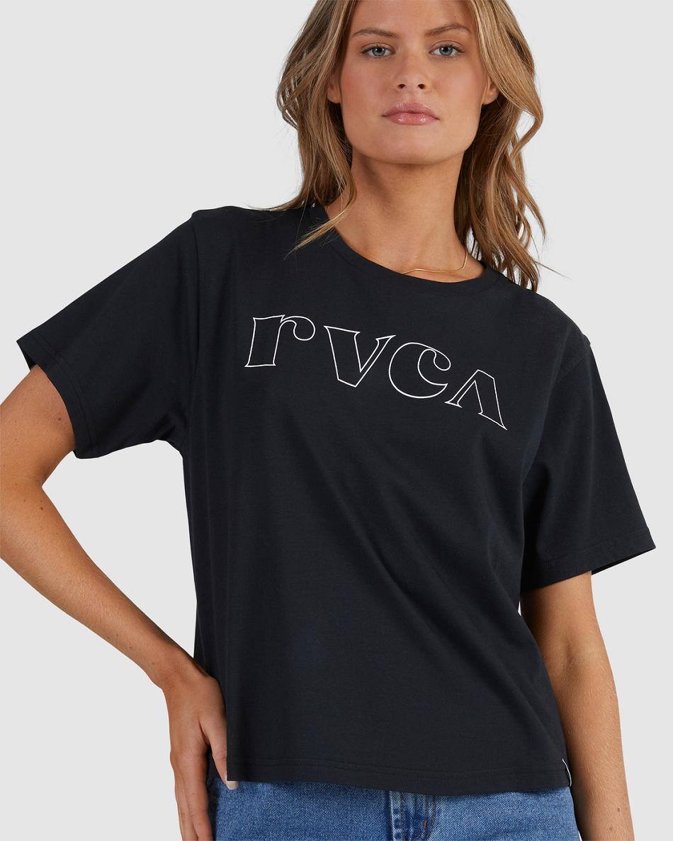 T shirts Rvca Curl Keyline Estampadas Mujer Negras | UCOTG49623