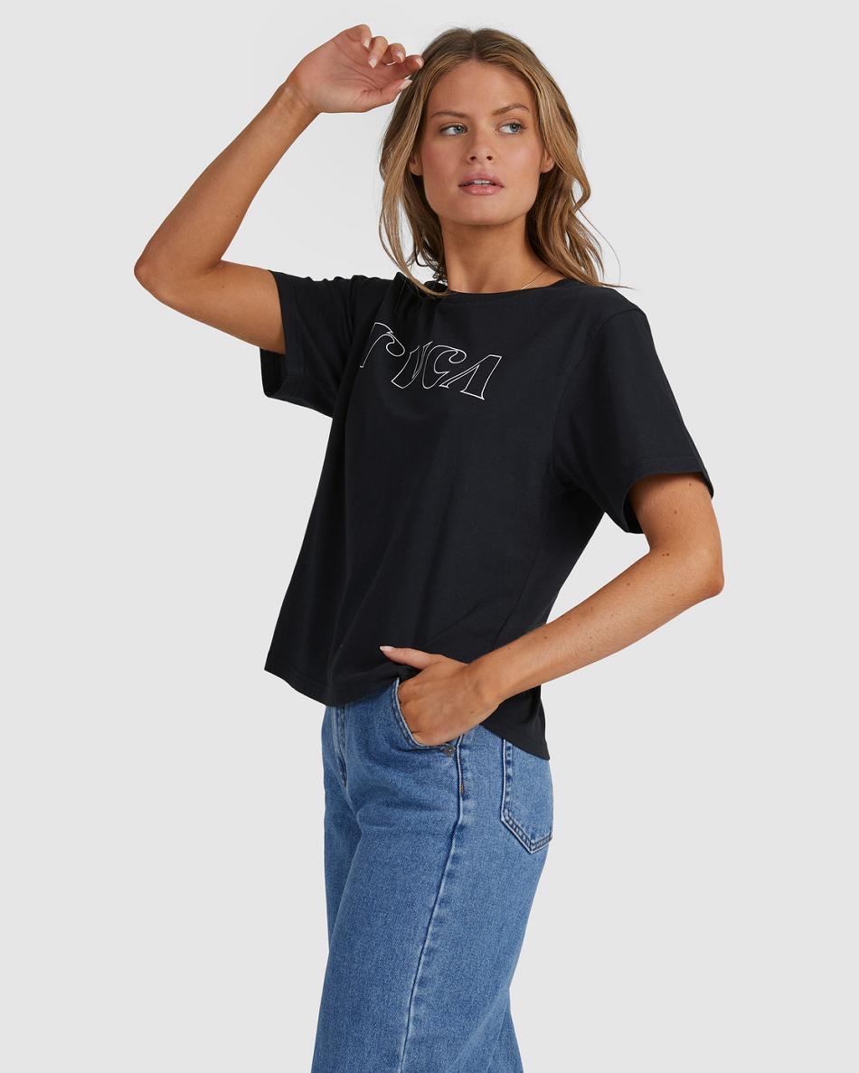 T shirts Rvca Curl Keyline Estampadas Mujer Negras | UCOTG49623