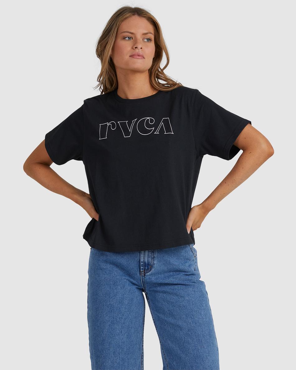 T shirts Rvca Curl Keyline Estampadas Mujer Negras | UCOTG49623