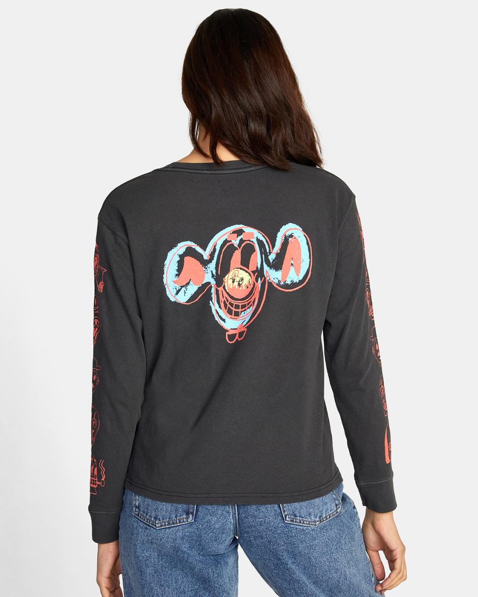 T shirts Rvca Dmote Gang Long Sleeve Mujer Negras | BCOSD13965