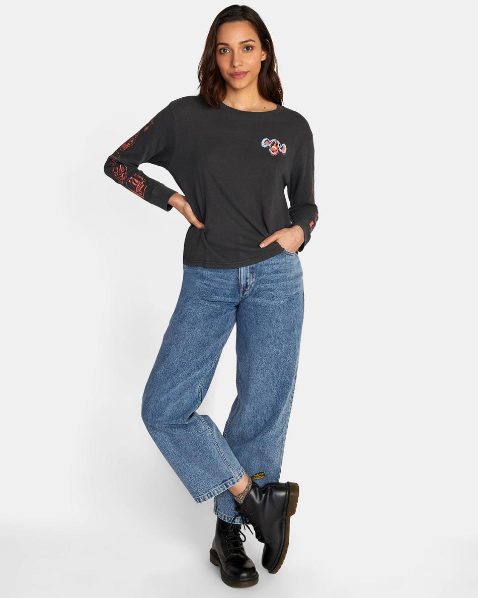 T shirts Rvca Dmote Gang Long Sleeve Mujer Negras | BCOSD13965