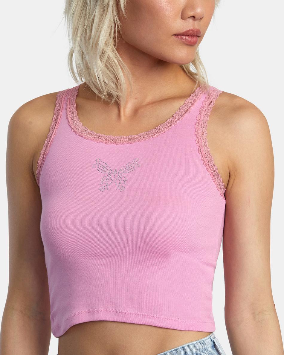 T shirts Rvca Glitter Encaje Tank Top Mujer Cyclamen | ECOVG75471