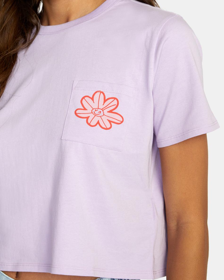 T shirts Rvca Happy Daisy Pocket Mujer Lavanda | ZCOMJ71362