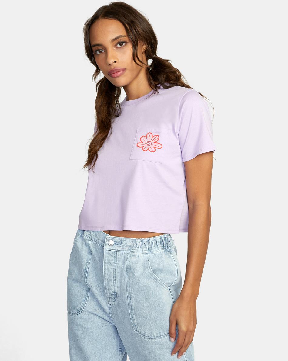 T shirts Rvca Happy Daisy Pocket Mujer Lavanda | ZCOMJ71362