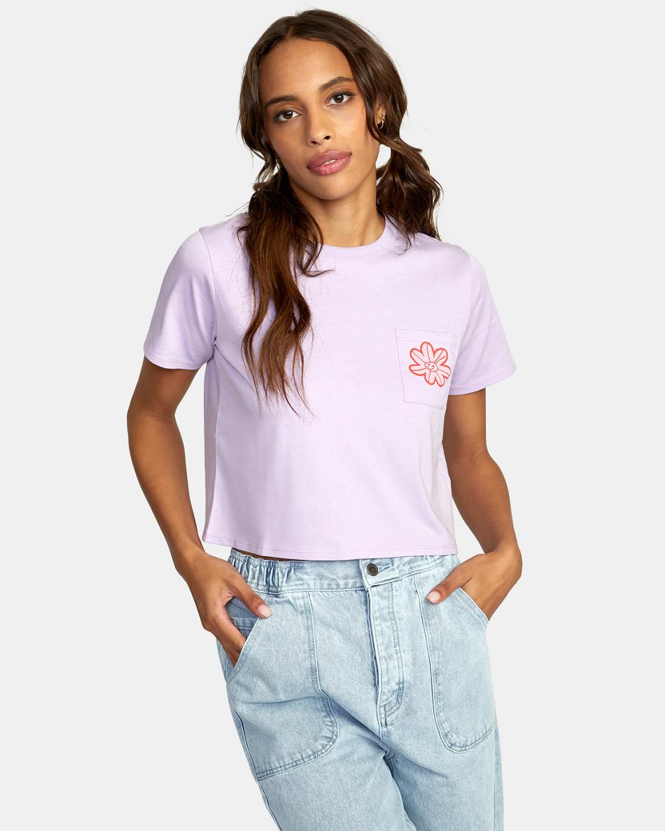 T shirts Rvca Happy Daisy Pocket Mujer Lavanda | ZCOMJ71362