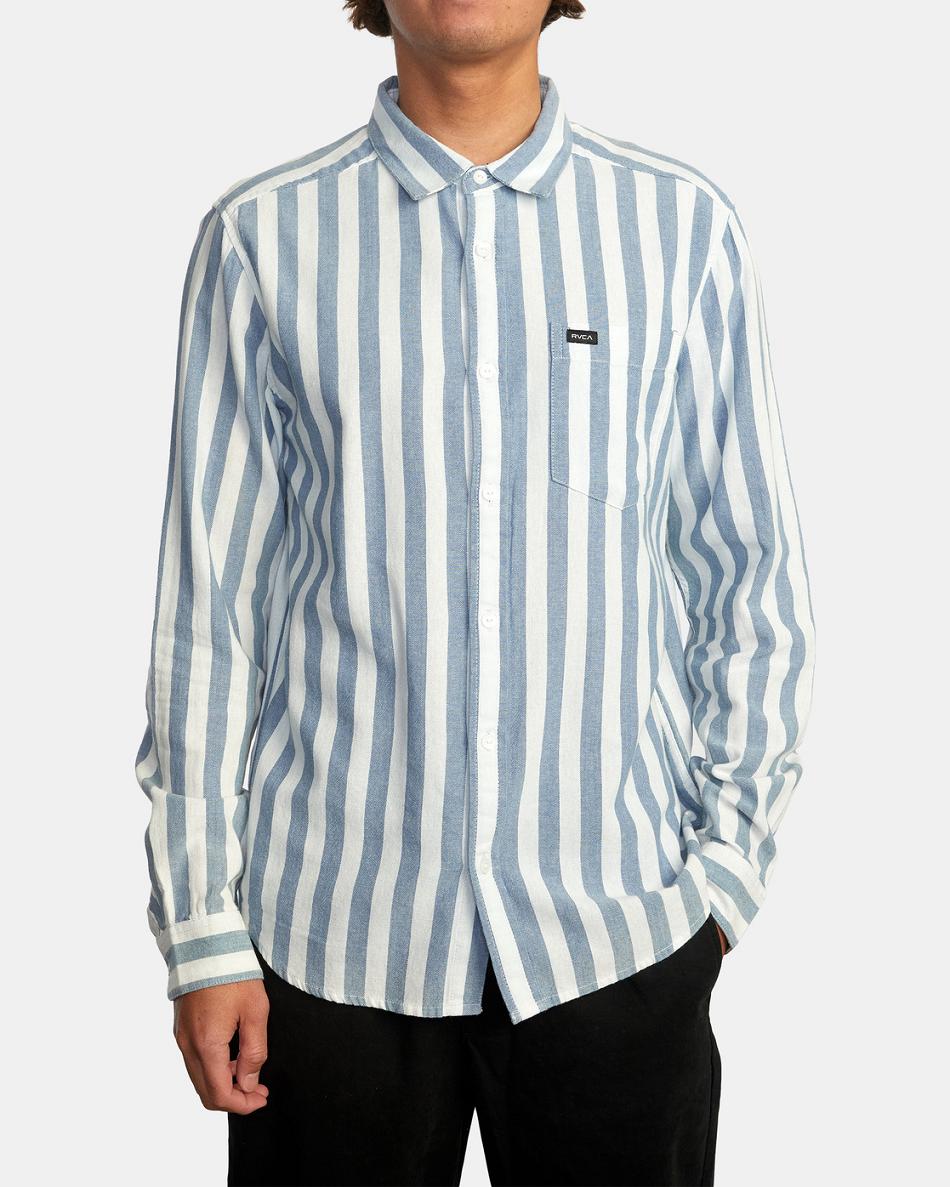 T shirts Rvca Harbour Long Sleeve Hombre Denim Stripe | ACOWC86102