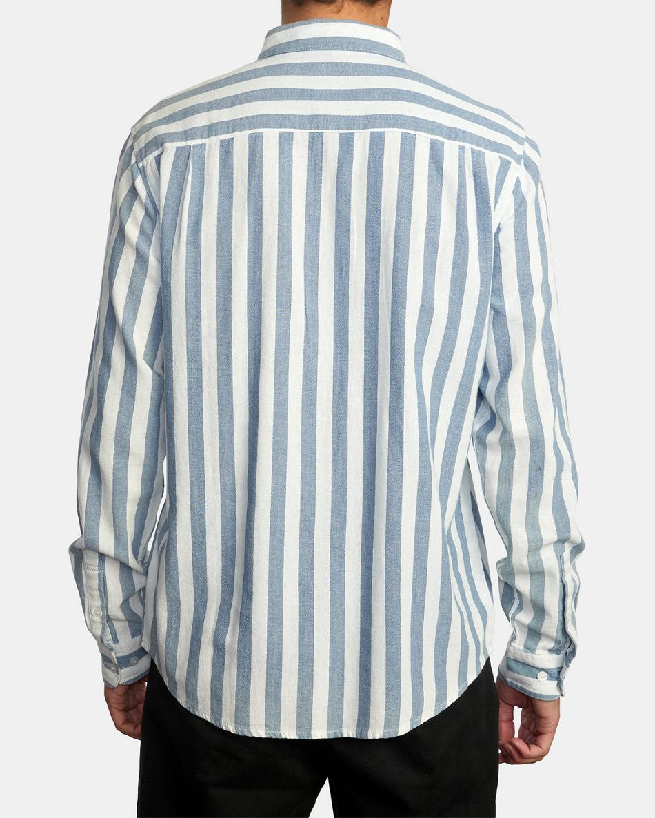 T shirts Rvca Harbour Long Sleeve Hombre Denim Stripe | ACOWC86102