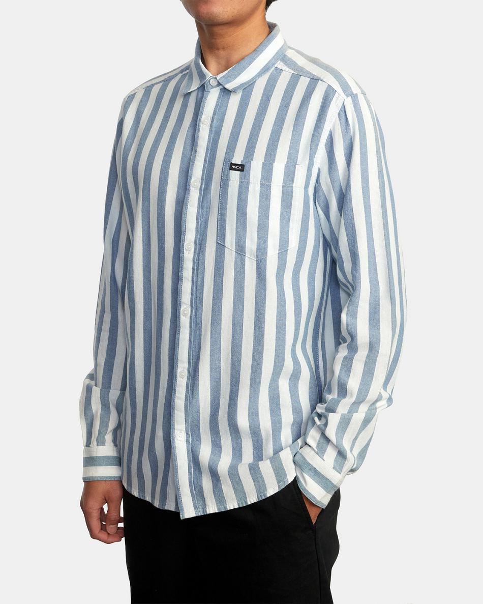 T shirts Rvca Harbour Long Sleeve Hombre Denim Stripe | ACOWC86102