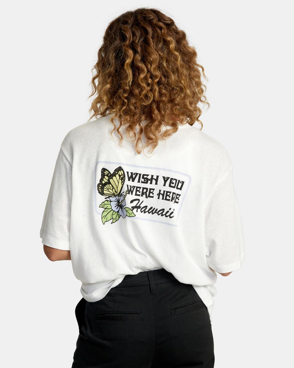 T shirts Rvca Hawaii Wish You Were Here Estampadas Mujer Blancas | XCOGW54041