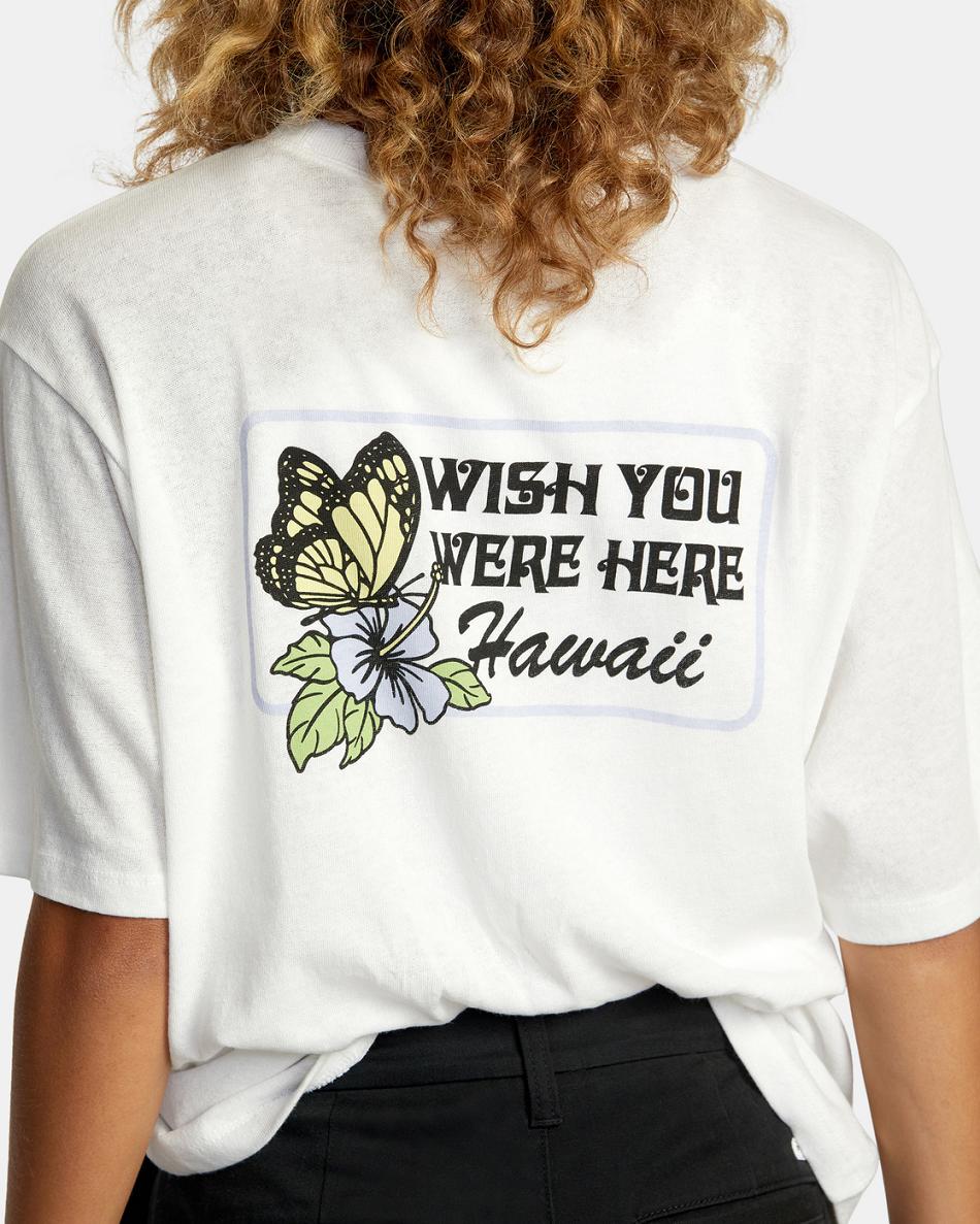 T shirts Rvca Hawaii Wish You Were Here Estampadas Mujer Blancas | XCOGW54041