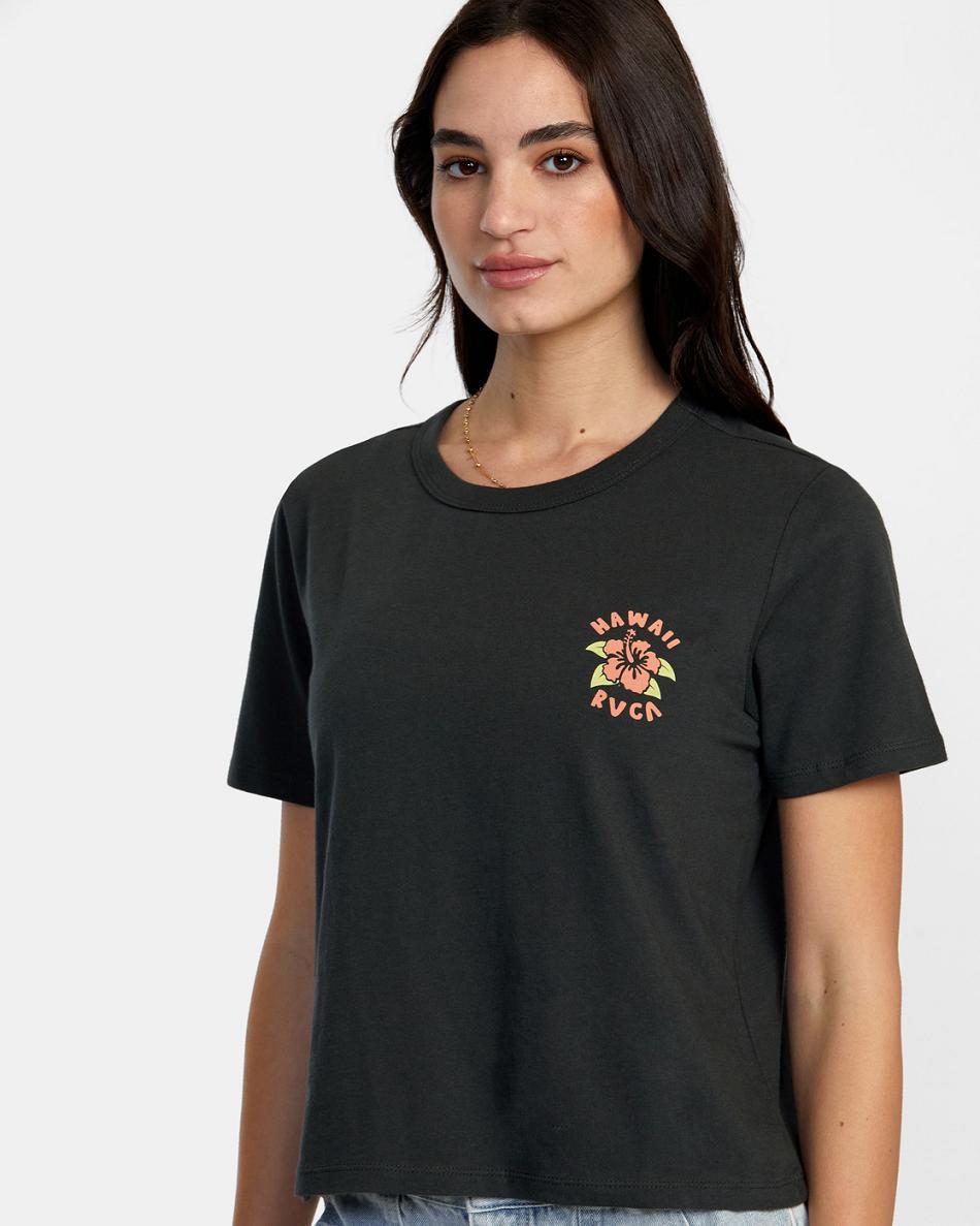 T shirts Rvca Hibiscus Hawaii Mujer Negras | COZPD14566