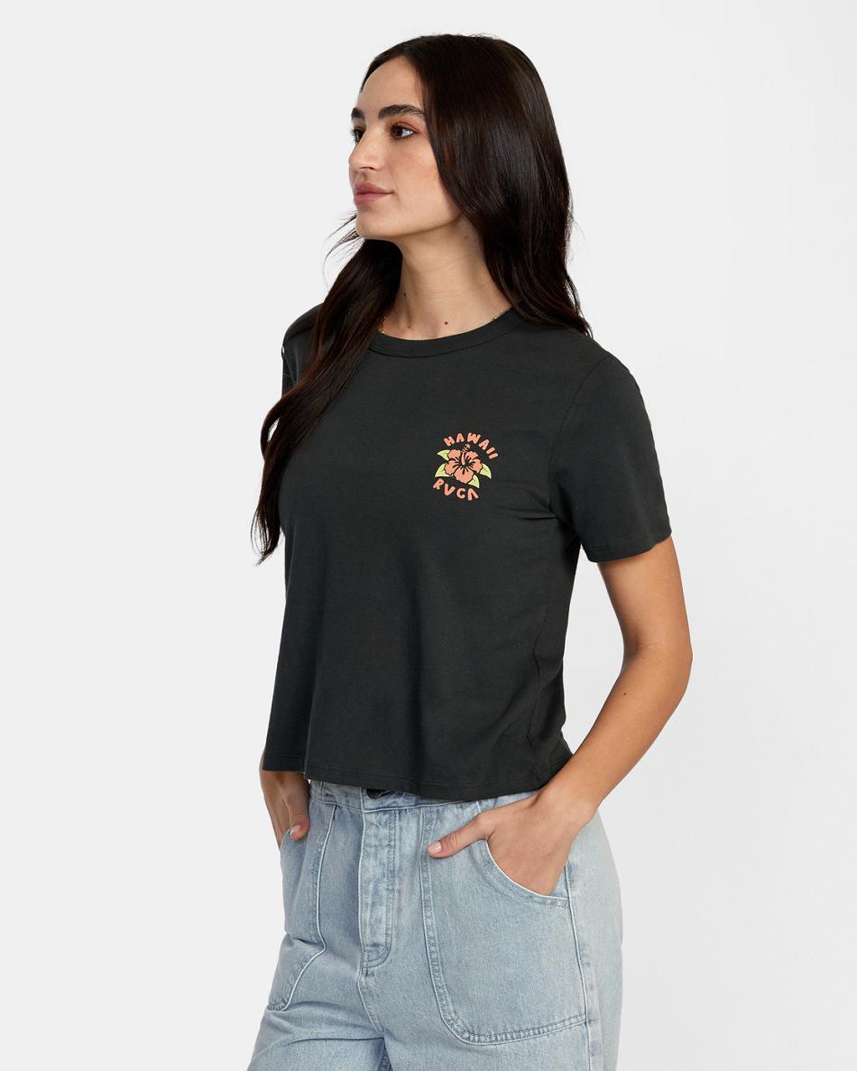 T shirts Rvca Hibiscus Hawaii Mujer Negras | COZPD14566