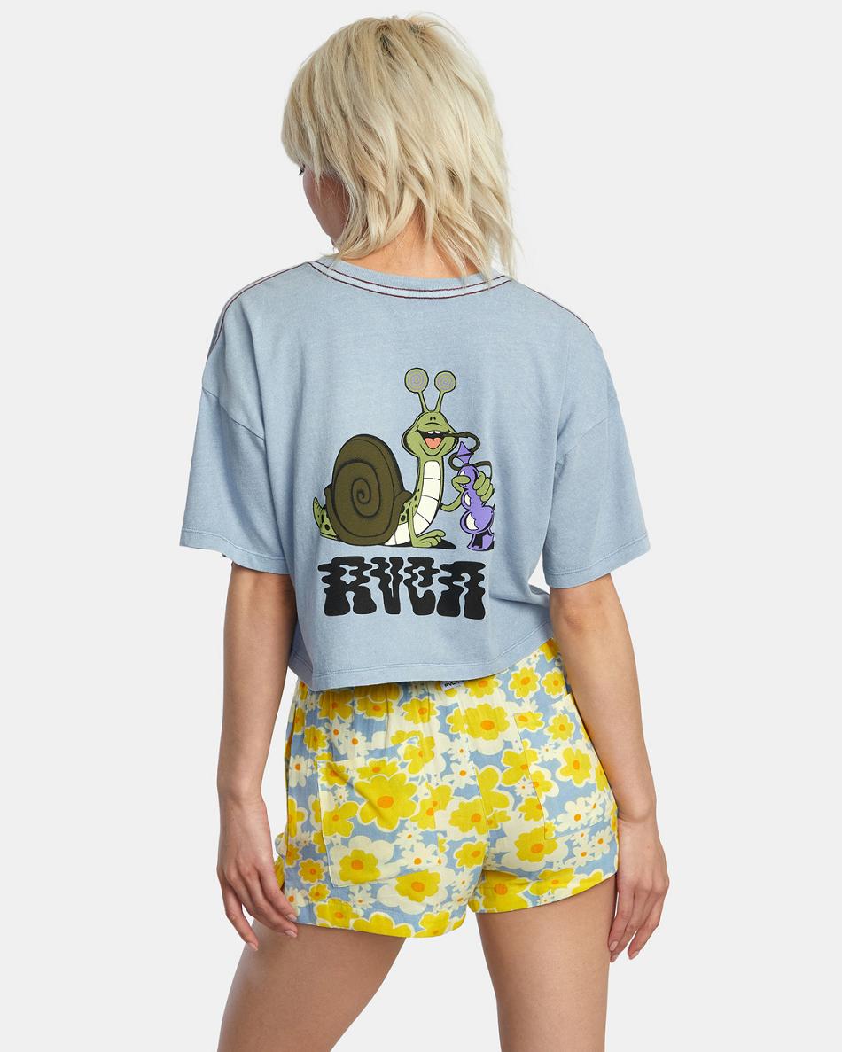 T shirts Rvca Hookah Snail Boyfriend Crop Mujer Azules | DCOVO72680