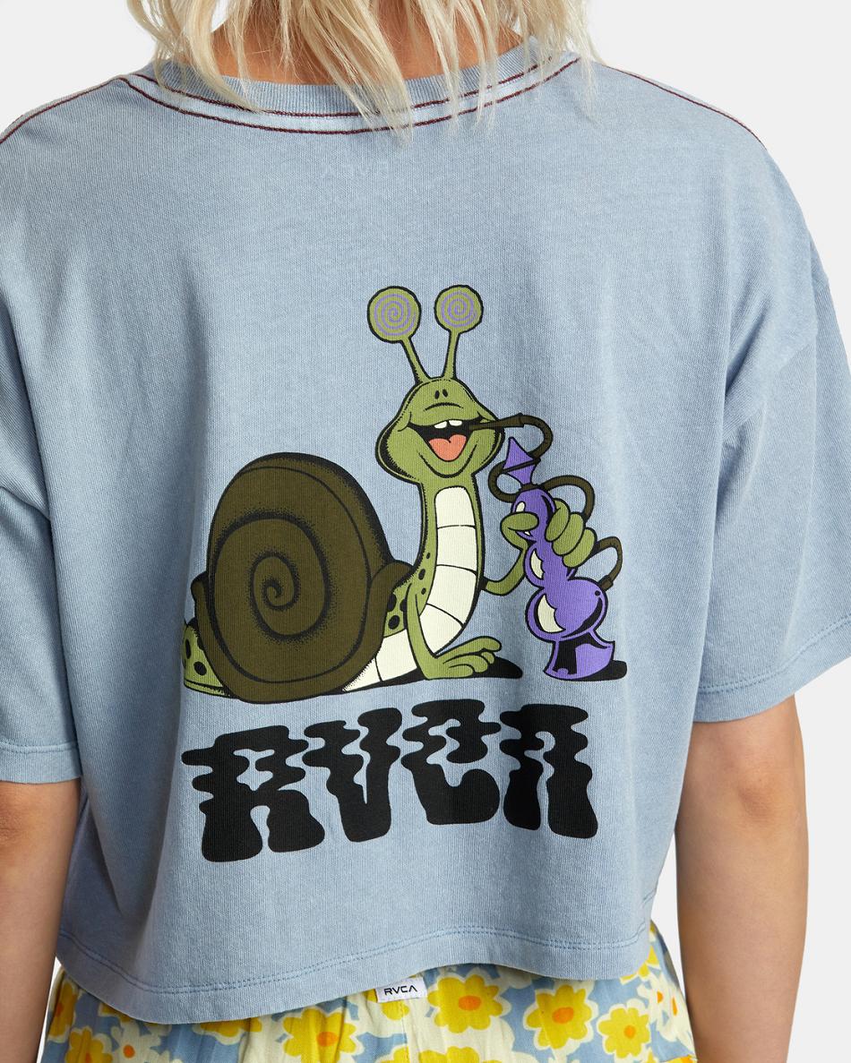 T shirts Rvca Hookah Snail Boyfriend Crop Mujer Azules | DCOVO72680