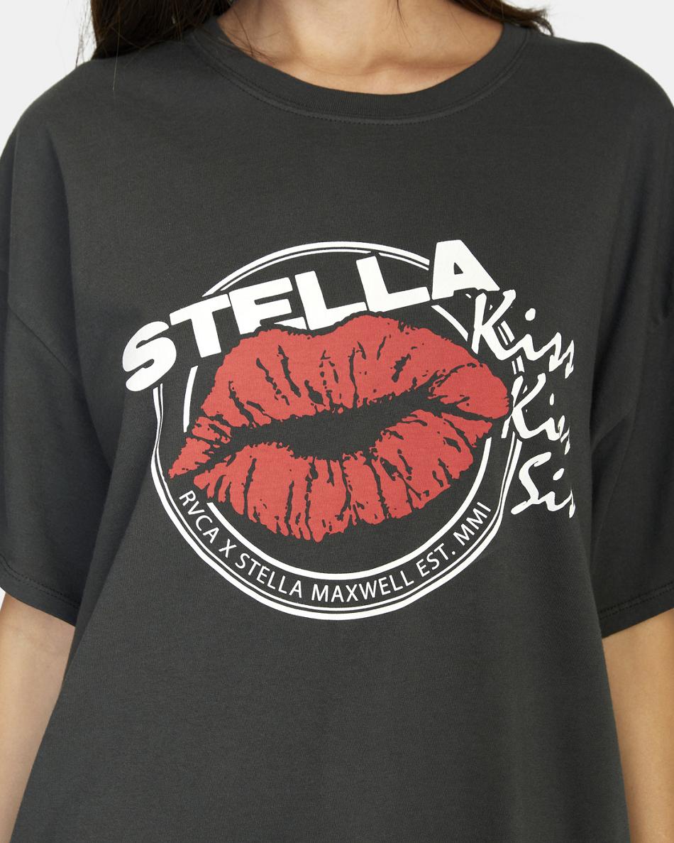 T shirts Rvca Kiss Kiss Estampadas Mujer Negras | QCOUV52634