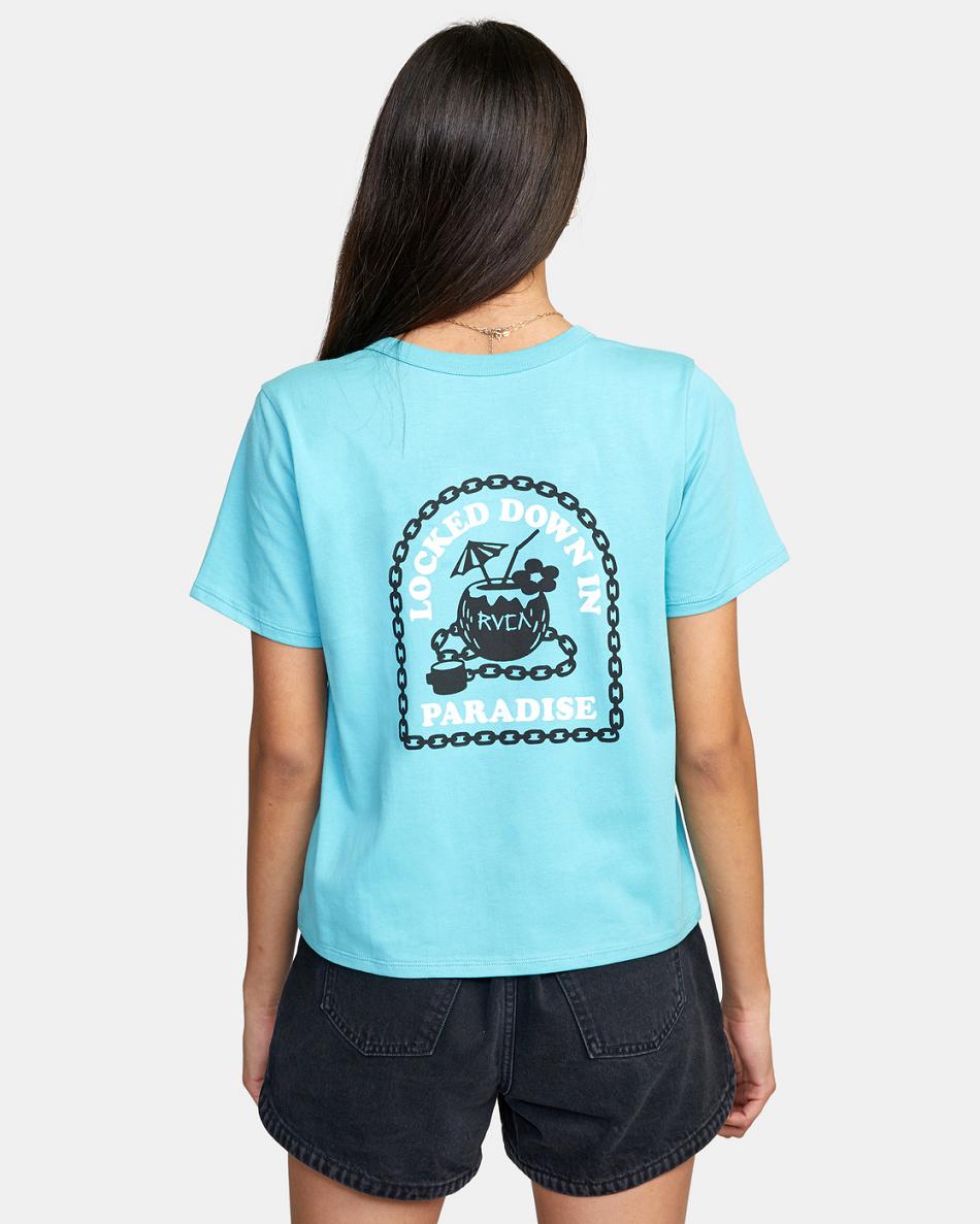 T shirts Rvca Locked Down Crop Mujer Azules | GCOEC24673