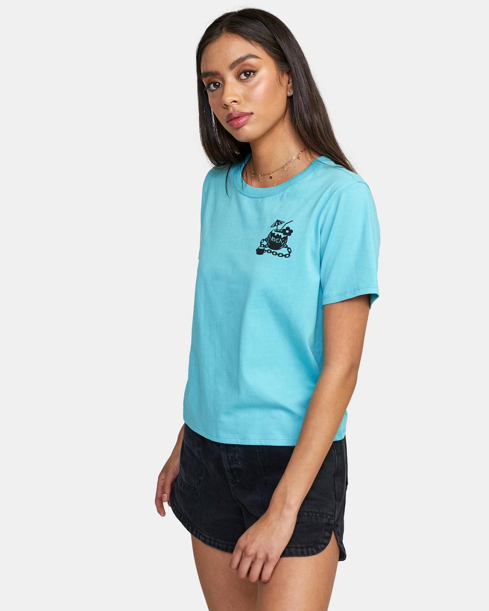 T shirts Rvca Locked Down Crop Mujer Azules | GCOEC24673