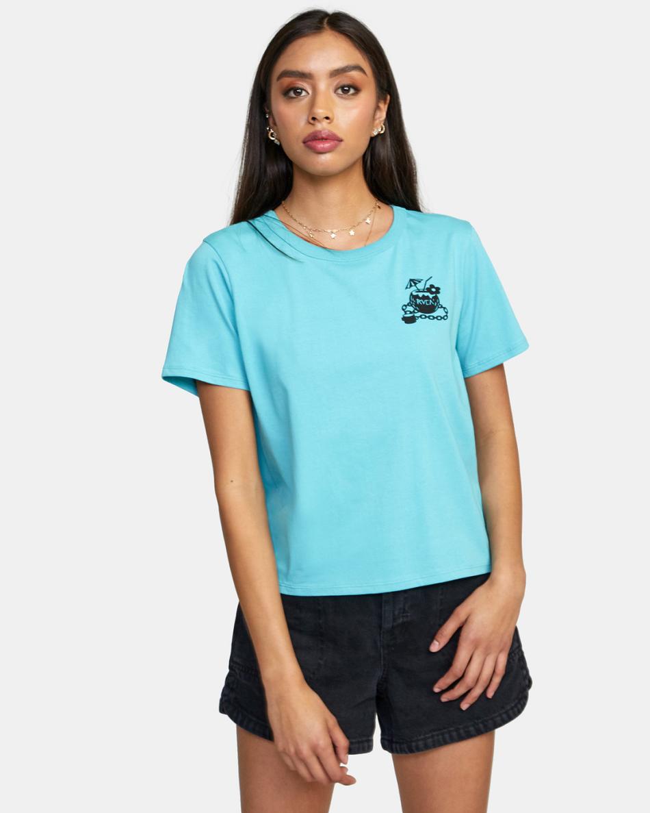 T shirts Rvca Locked Down Crop Mujer Azules | GCOEC24673