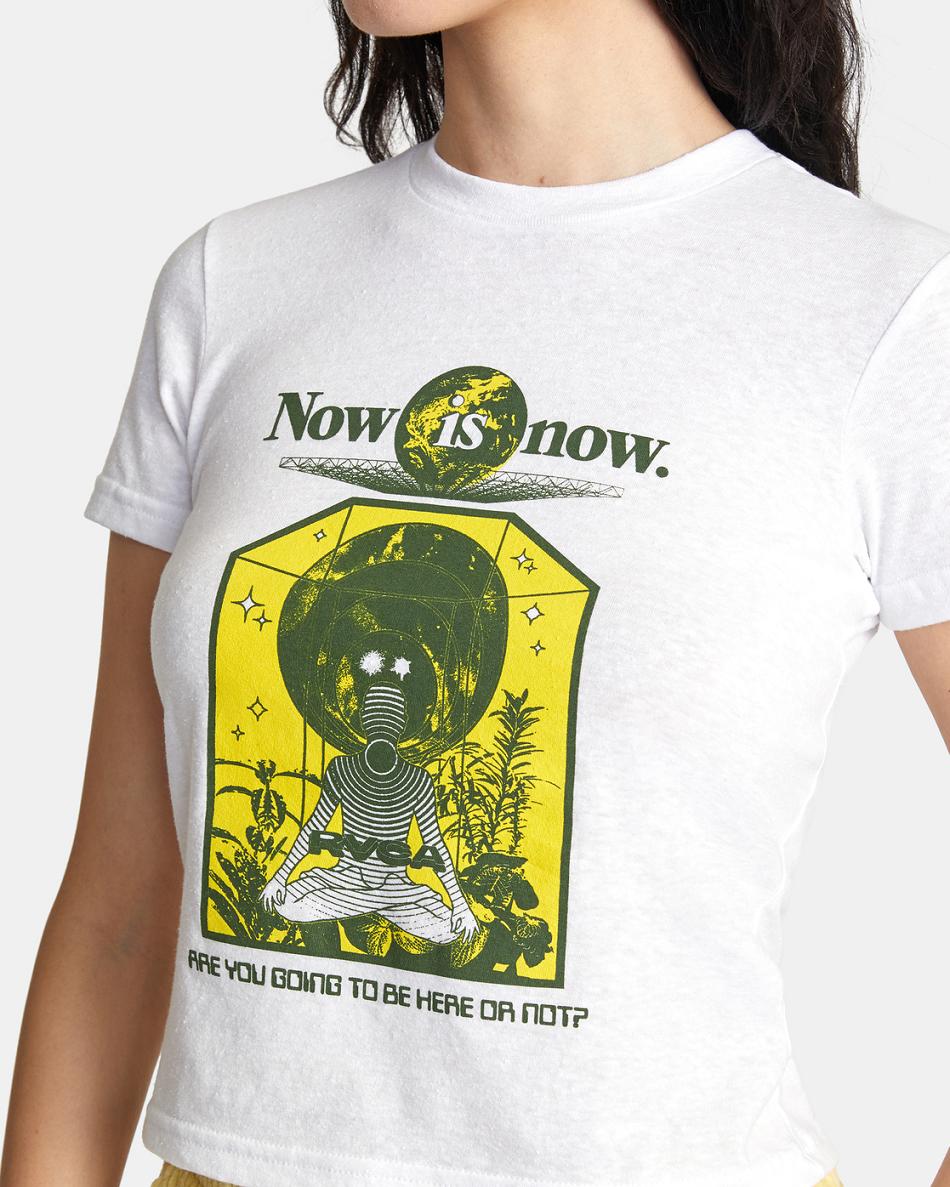 T shirts Rvca Now Is Now Shrunken Estampadas Mujer Blancas | DCOKV92004