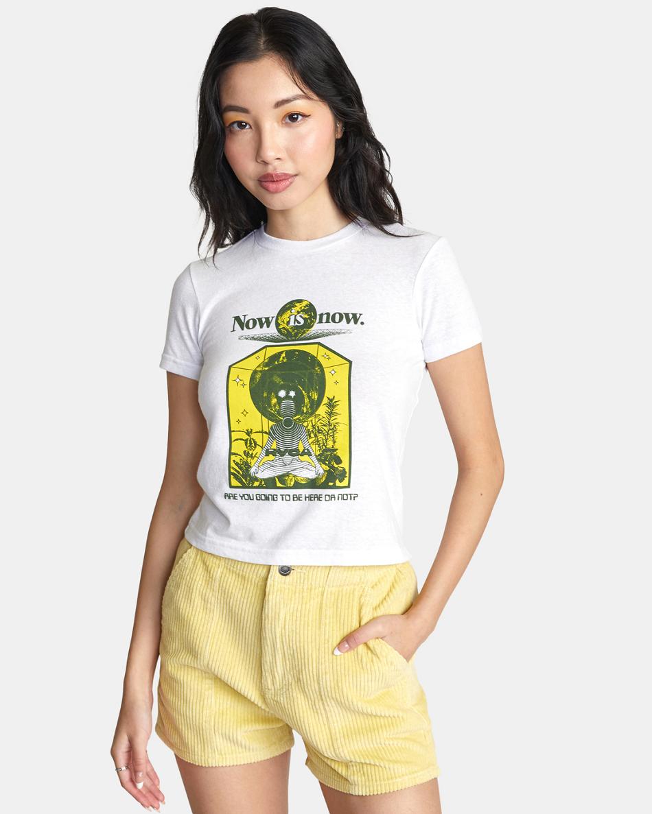 T shirts Rvca Now Is Now Shrunken Estampadas Mujer Blancas | DCOKV92004