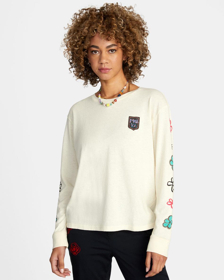 T shirts Rvca Oblow Patch Long Sleeve Mujer Afterglow | COJBT45281