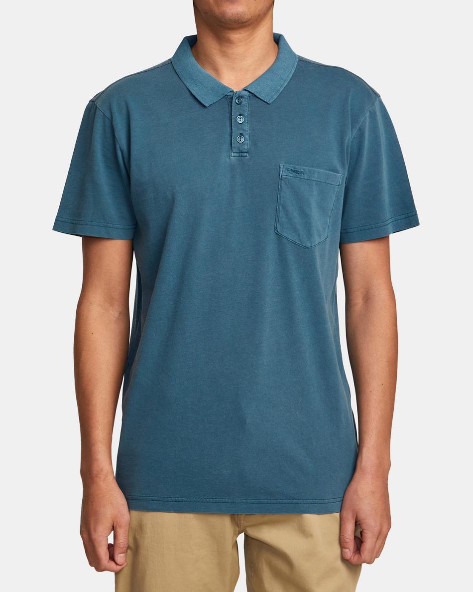 T shirts Rvca PTC Pigment Polo Hombre Azules | ACODF79126