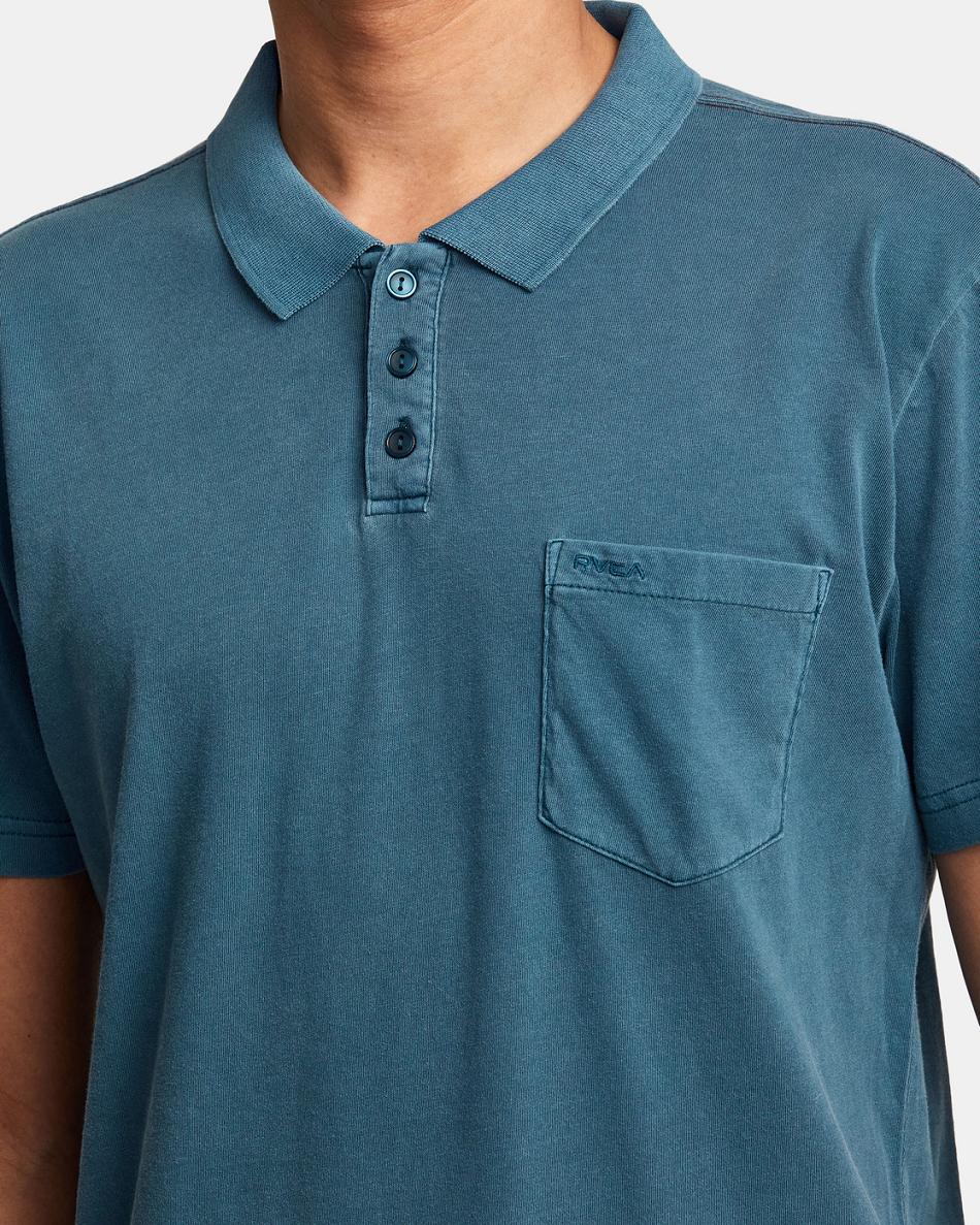 T shirts Rvca PTC Pigment Polo Hombre Azules | ACODF79126