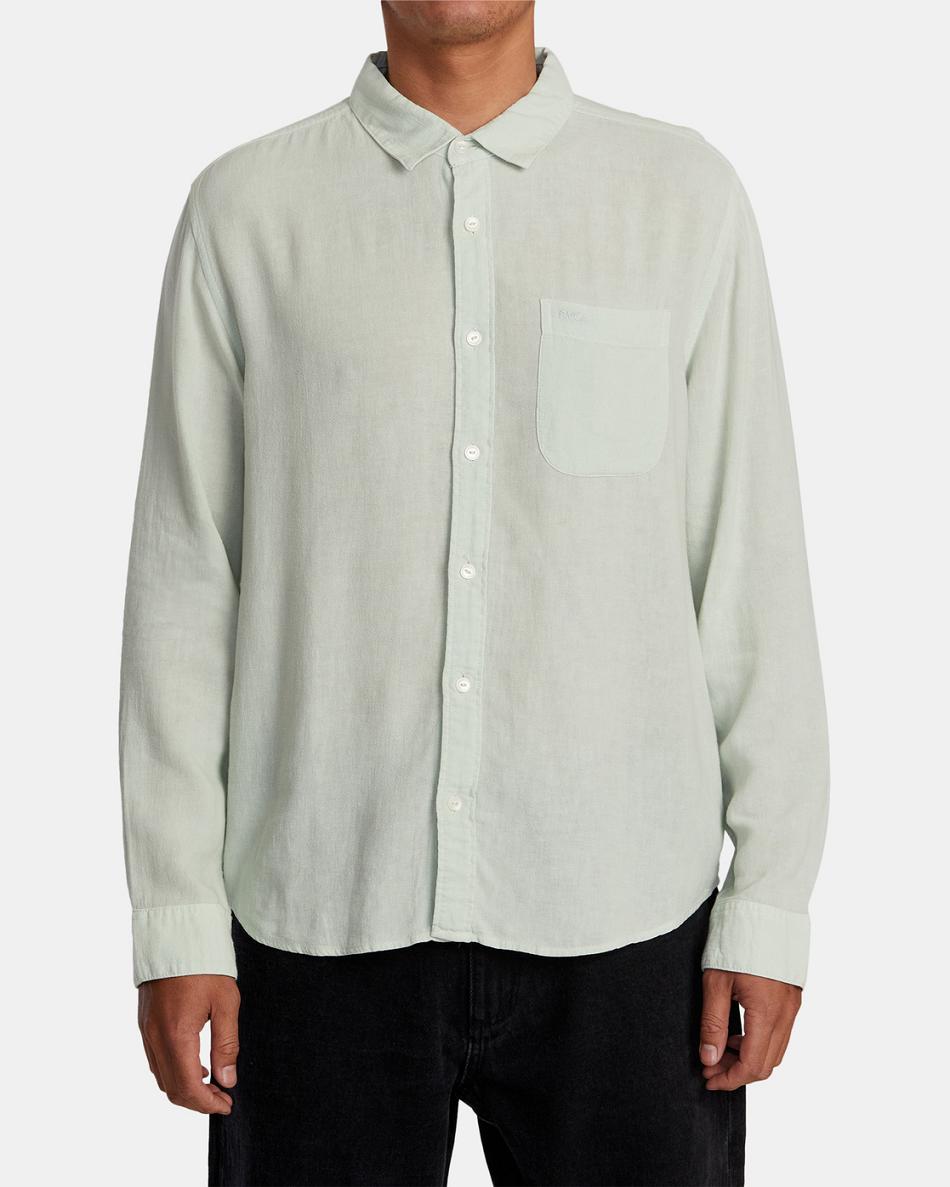 T shirts Rvca PTC Woven Long Sleeve Hombre Verde | FCOHY18308