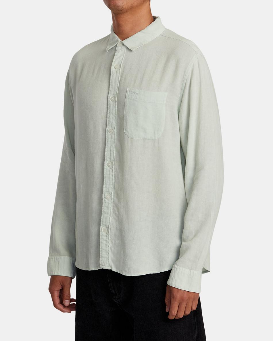 T shirts Rvca PTC Woven Long Sleeve Hombre Verde | FCOHY18308