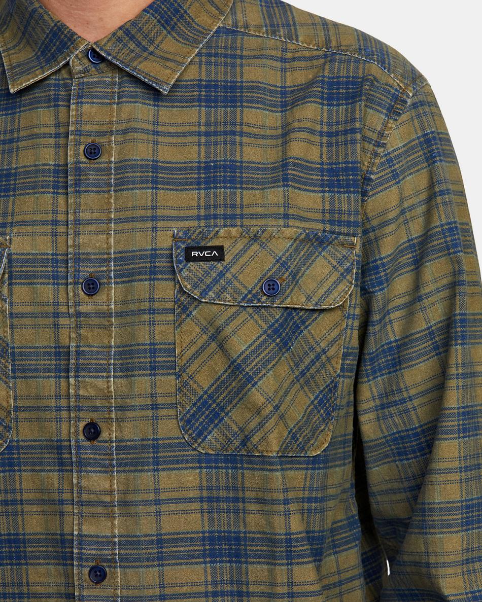 T shirts Rvca Panhandle Flannel Hombre Wood | COJBT19596