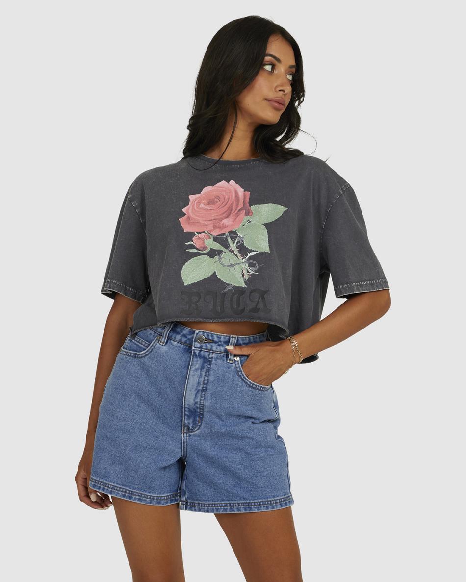 T shirts Rvca ROSES HALF RUMMAGE Mujer Negras | TCOWZ93672