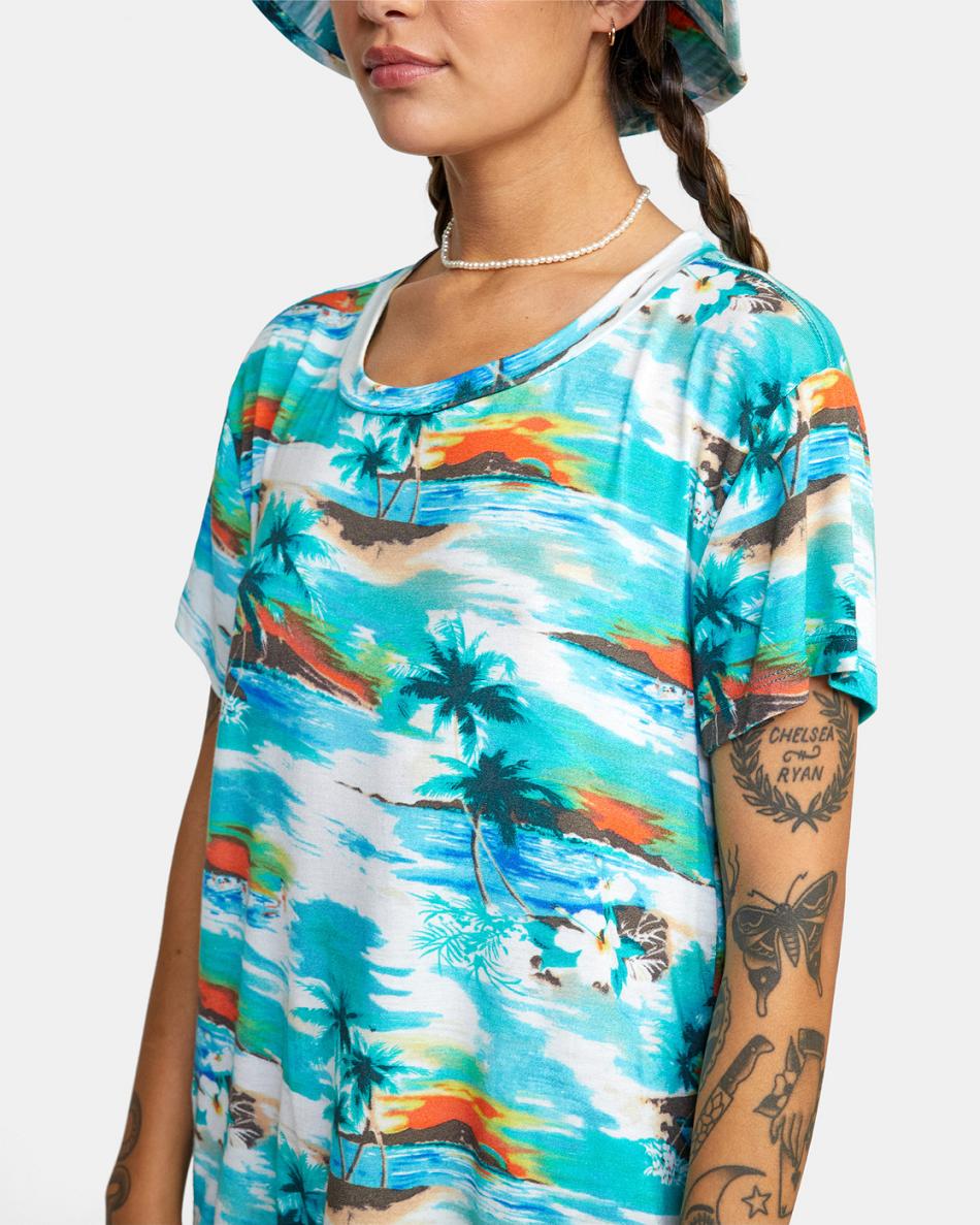 T shirts Rvca Recess 3 Crewneck Mujer Azules | COZDE18449