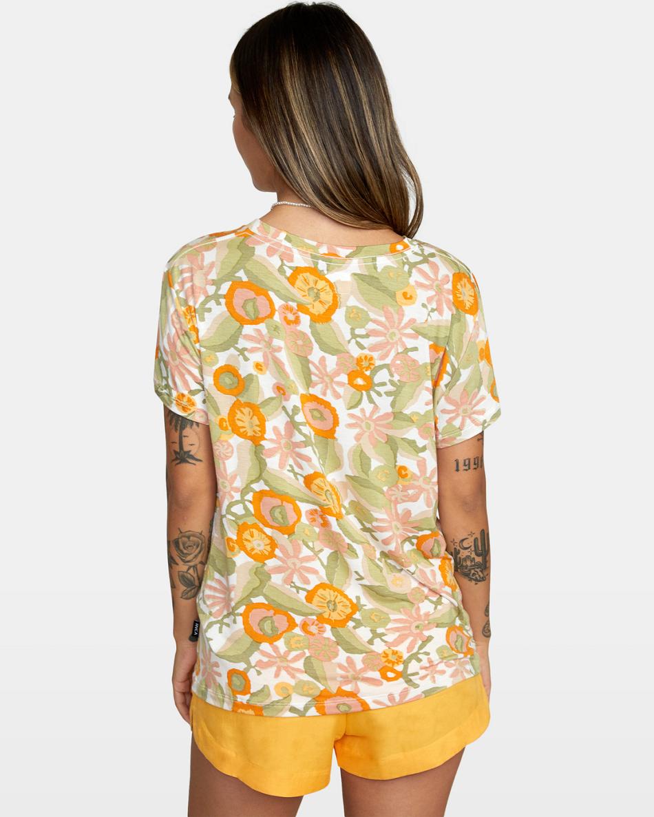 T shirts Rvca Recess 3 Crewneck Mujer Marigold | PCOQX87578