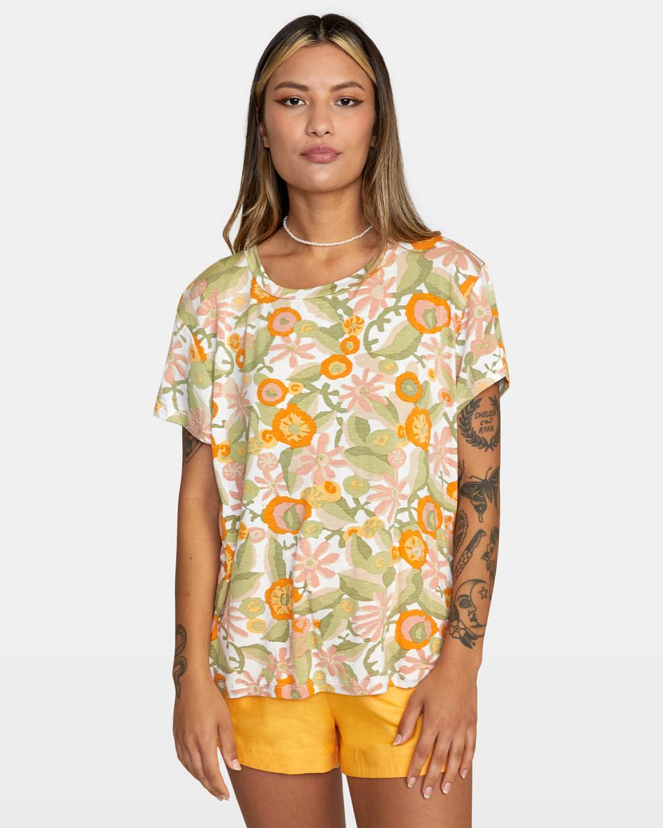 T shirts Rvca Recess 3 Crewneck Mujer Marigold | PCOQX87578