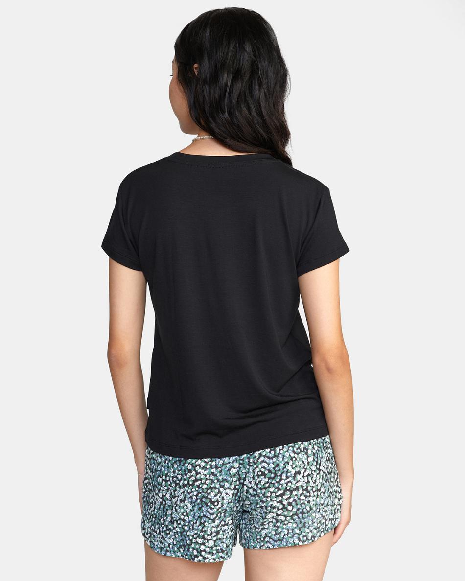 T shirts Rvca Recess 3 Crewneck Mujer Negras | FCOUI19277