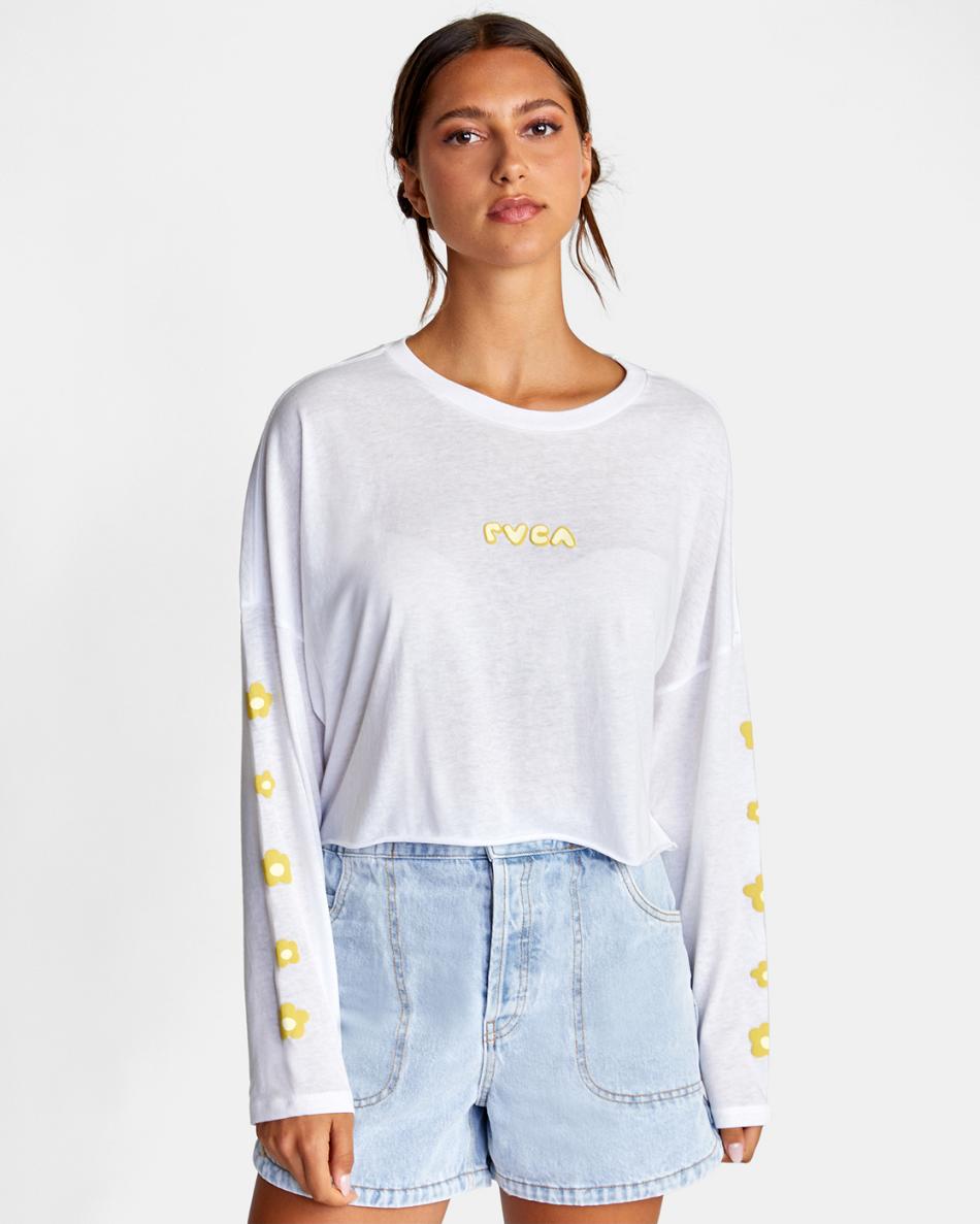 T shirts Rvca Retro Puff Long Sleeve Mujer Blancas | FCOUI44370