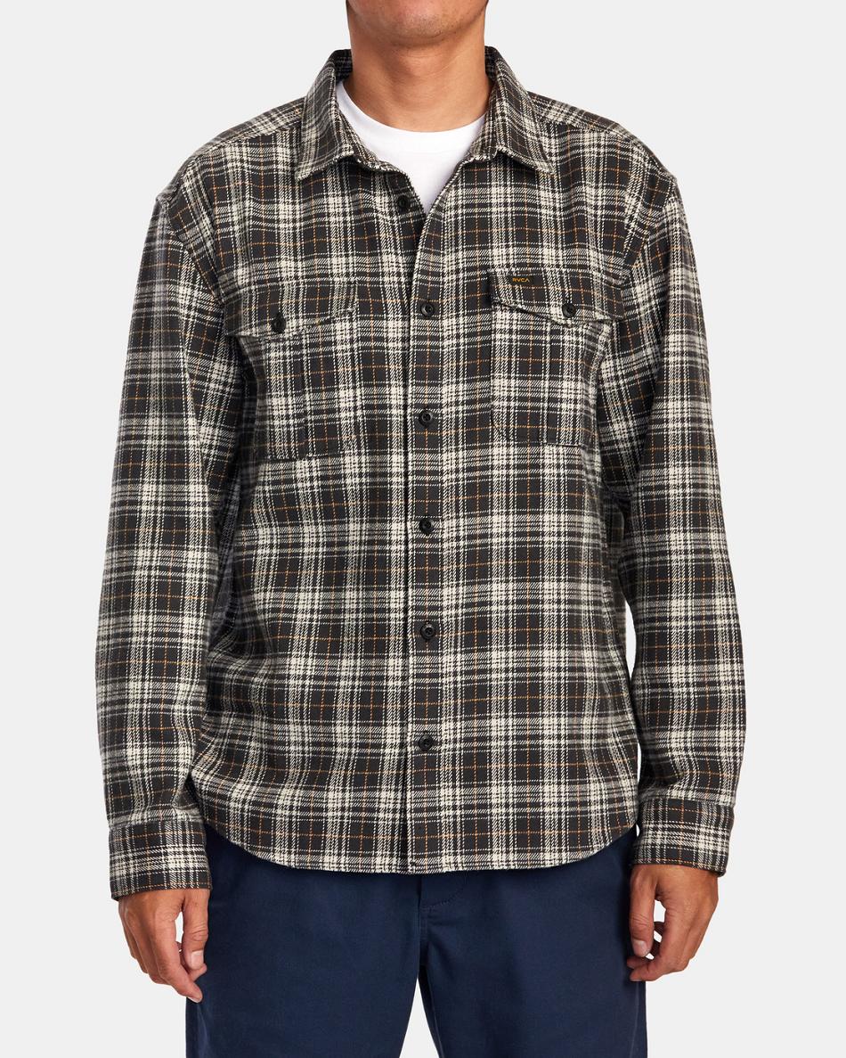 T shirts Rvca Reynolds Flannel Hombre Negras | YCOVQ80608