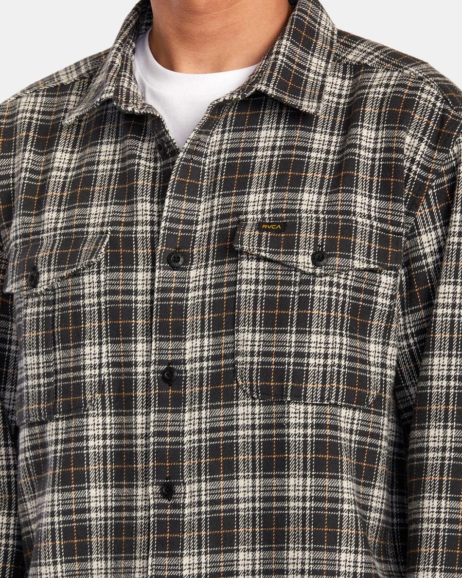 T shirts Rvca Reynolds Flannel Hombre Negras | YCOVQ80608