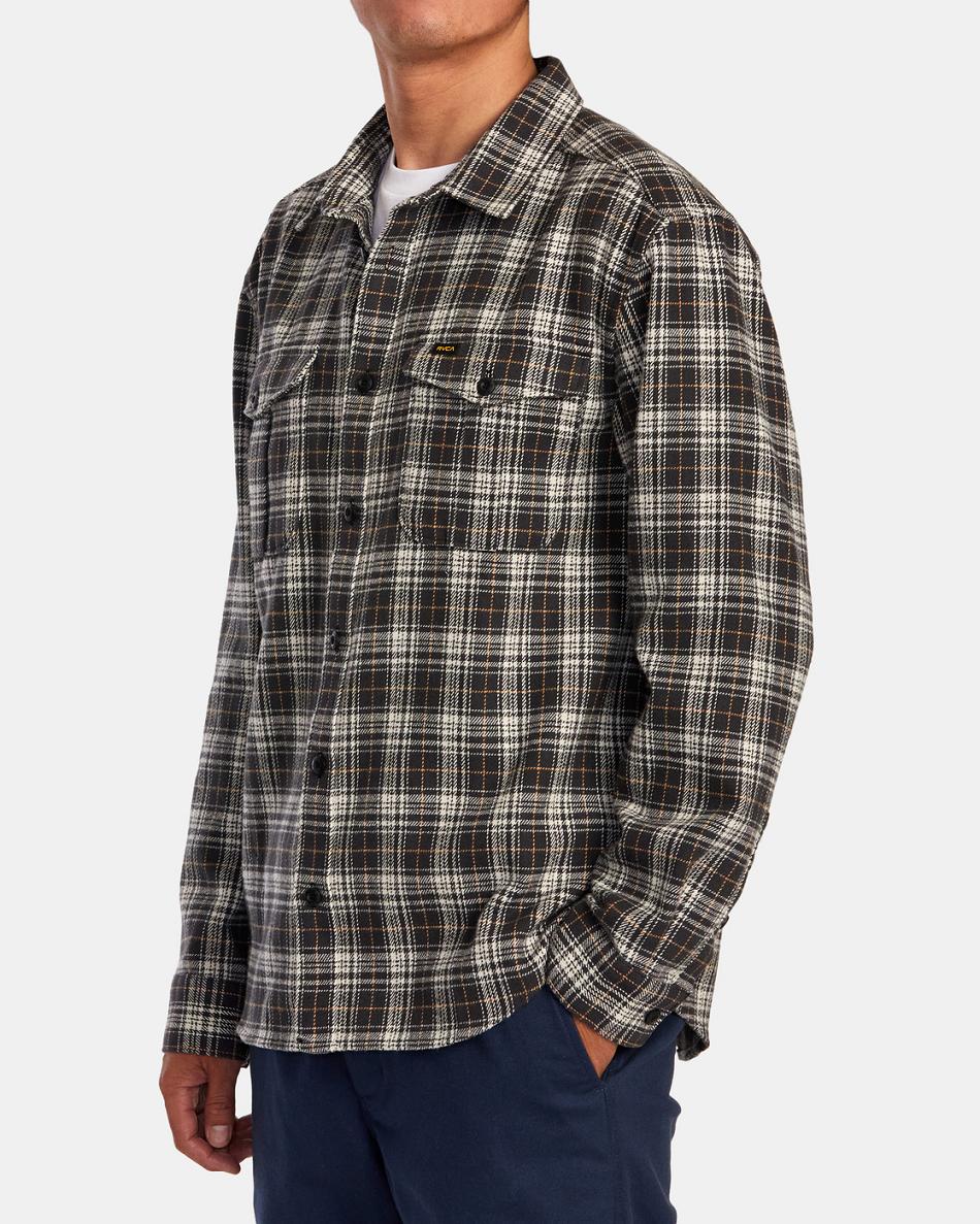 T shirts Rvca Reynolds Flannel Hombre Negras | YCOVQ80608