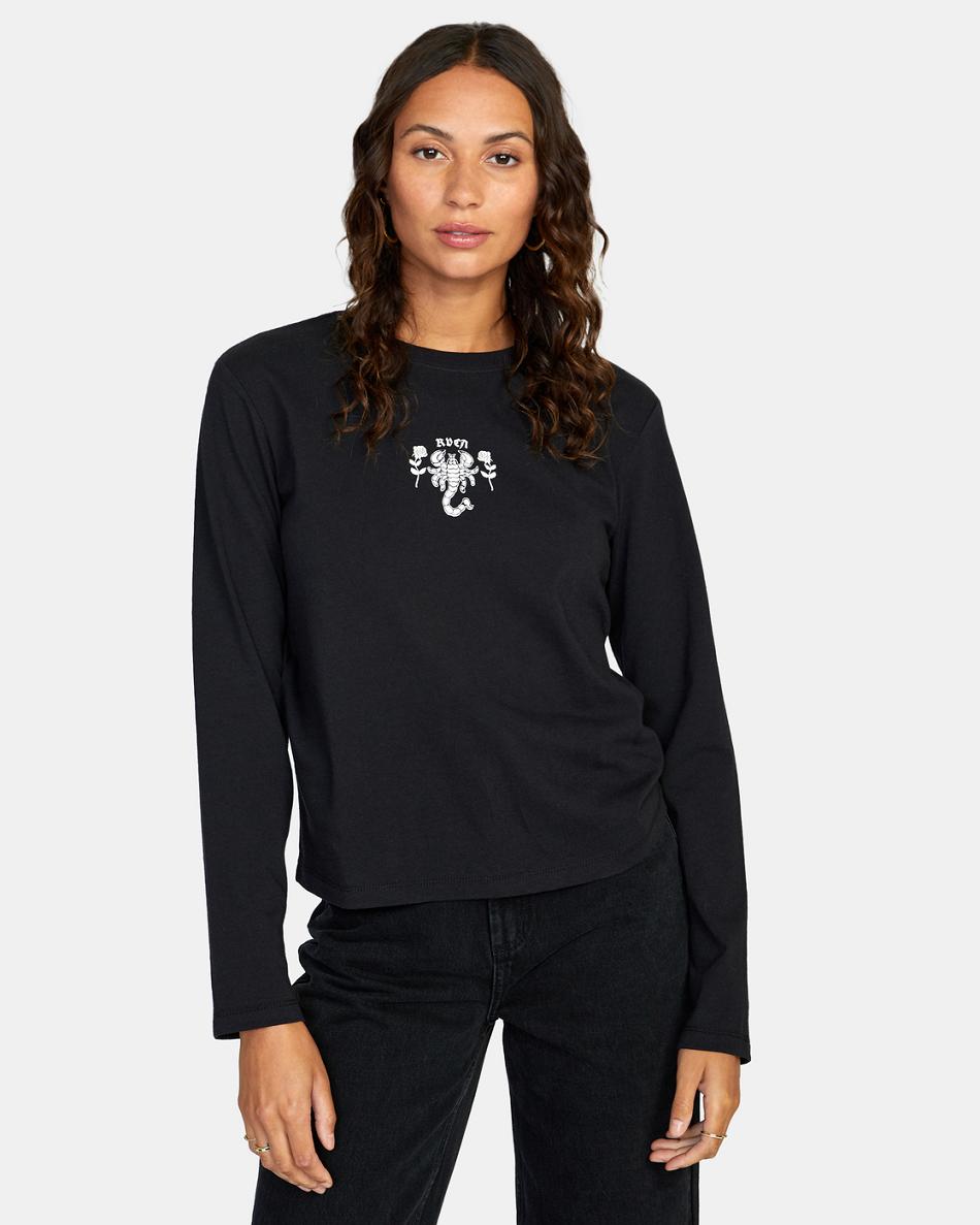 T shirts Rvca Romance Long Sleeve Mujer Negras | DCOKV80557