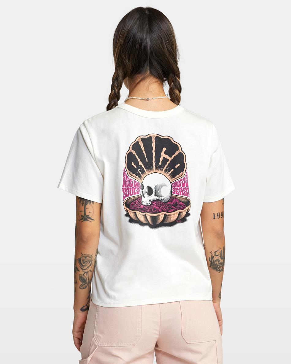 T shirts Rvca Save Our Souls Crop Mujer Blancas | COQAV31137