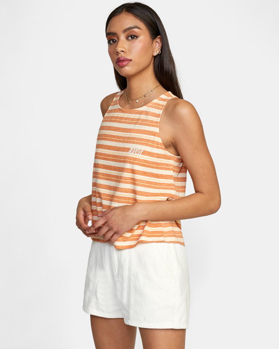 T shirts Rvca Stripe Tank Top Mujer Clay | MCOFT17919