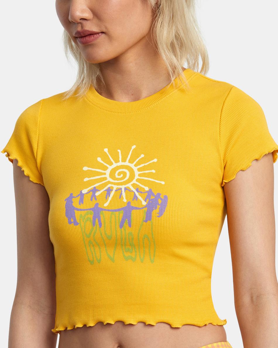 T shirts Rvca Sun Worship Classmate Mujer Citrus | YCOVQ30094