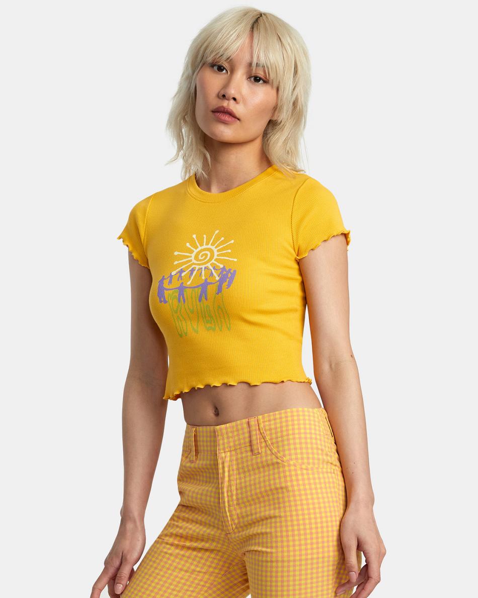 T shirts Rvca Sun Worship Classmate Mujer Citrus | YCOVQ30094