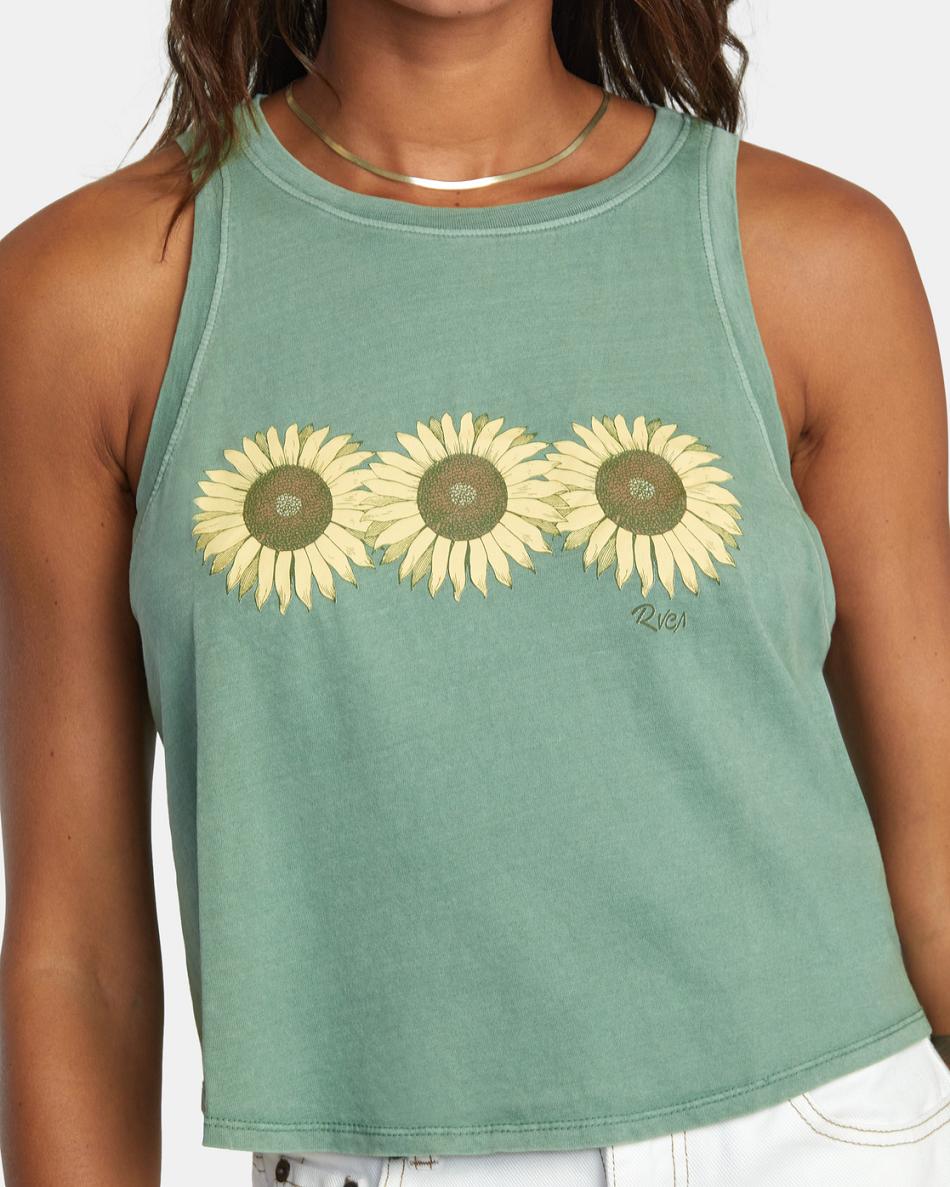 T shirts Rvca Sunflower Tank Top Mujer Verde Menta | COEAH37448