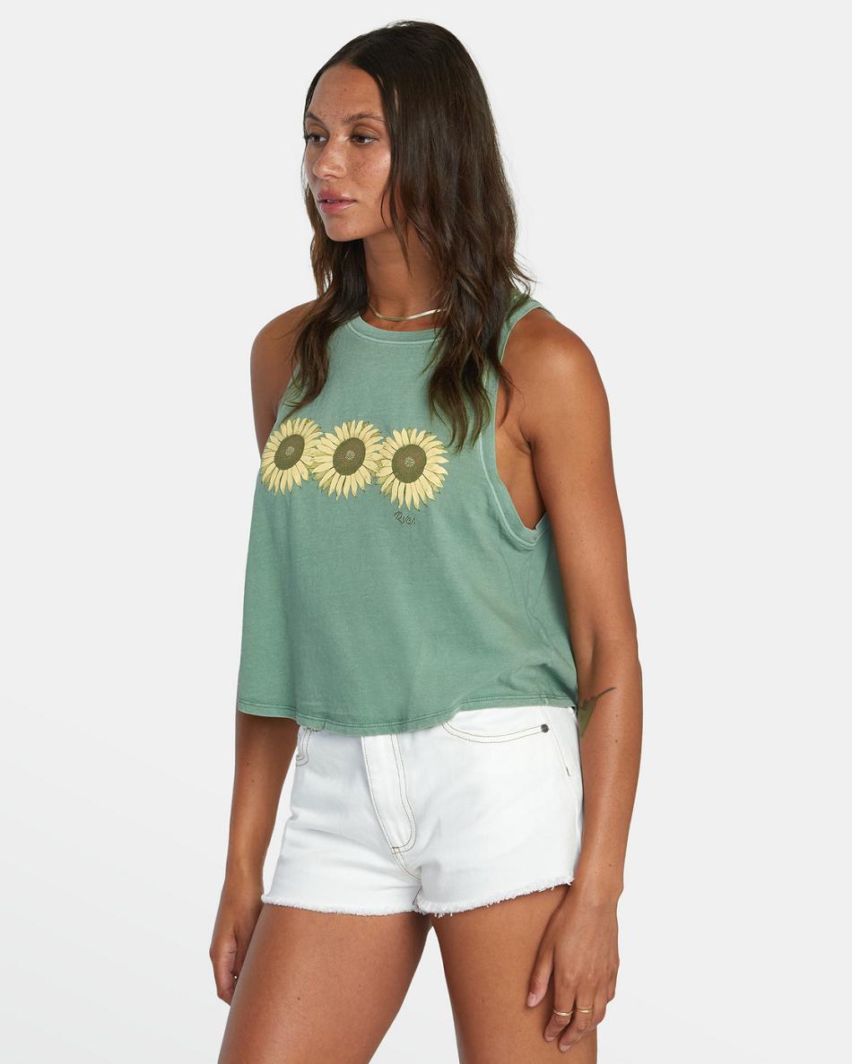 T shirts Rvca Sunflower Tank Top Mujer Verde Menta | COEAH37448