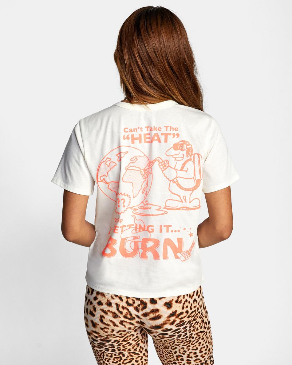 T shirts Rvca The Heat Crop Mujer Blancas | COCIF44237